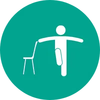 Green circle with image of person balancing in white