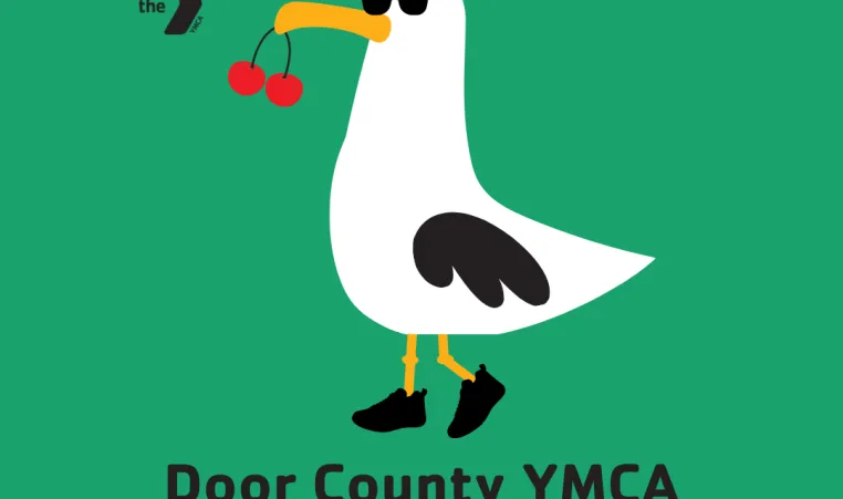 Seagull drawing with the Y logo and text Door County YMCA 2025 Blossom Run