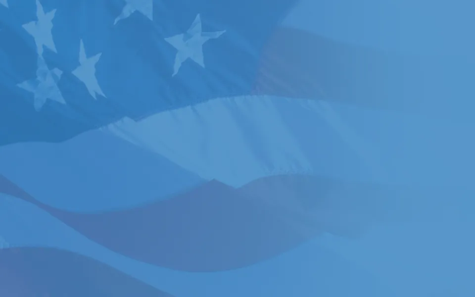 US flag semi transparent under blue background